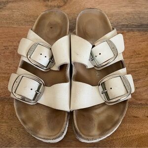 Birkenstock Arizona Big Buckle White Leather Sandals Womens Size 38 US 7